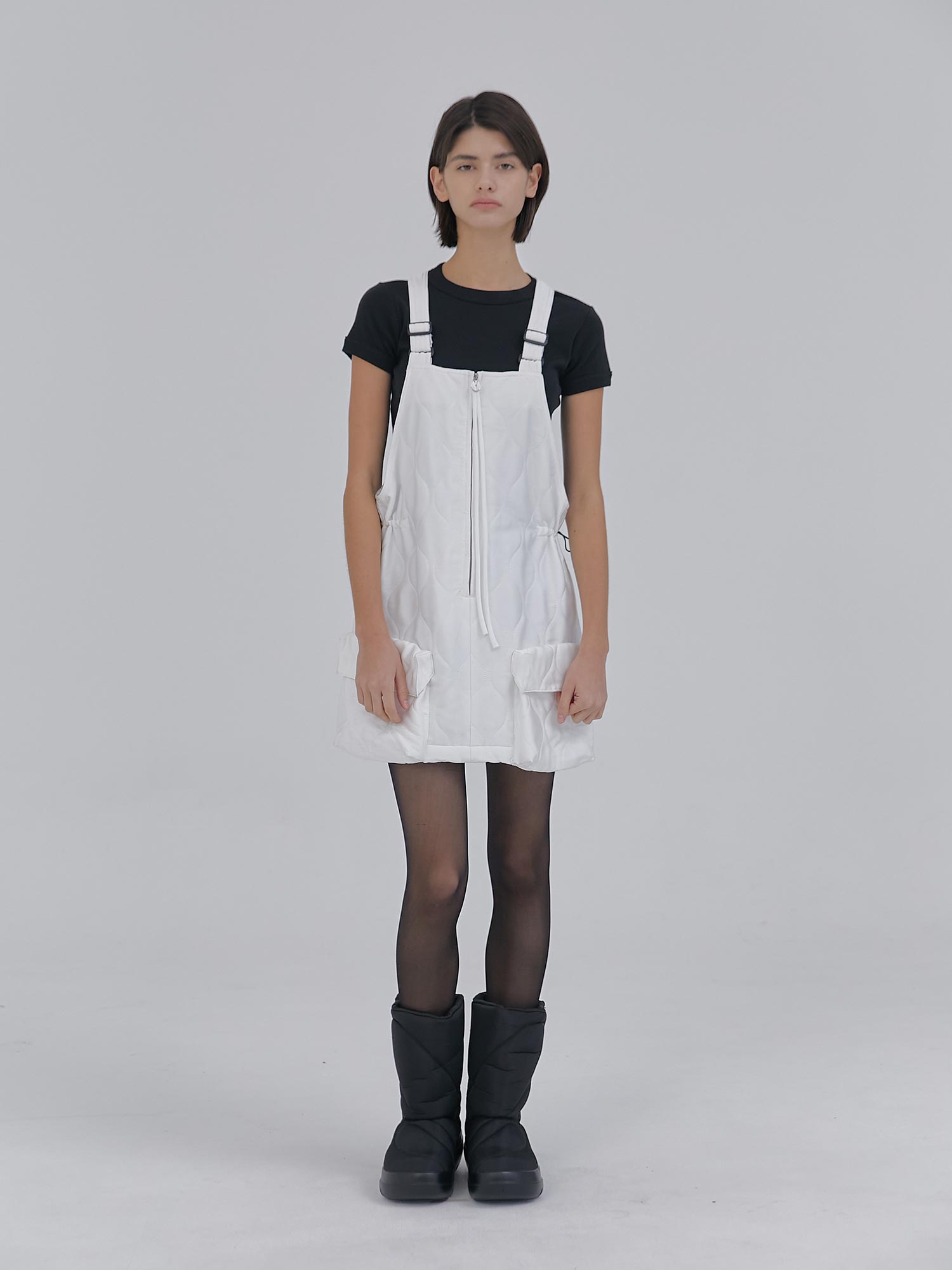 quilted cargo string overall (white)